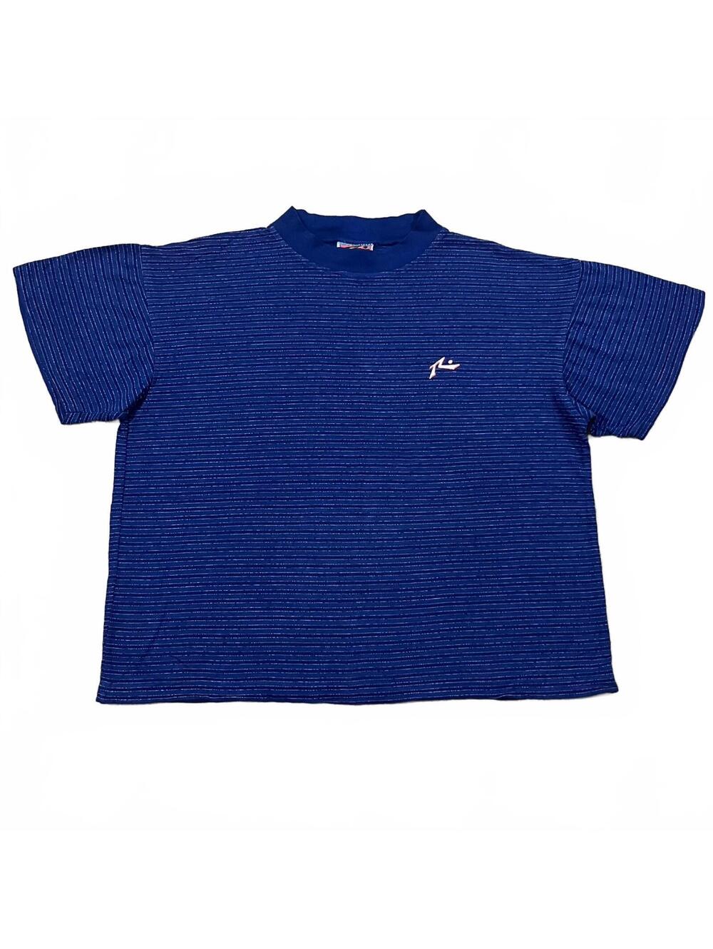 Vintage Rusty Surf T Shirt Blue Stripe Single Stitch Size Small Boxy Fit